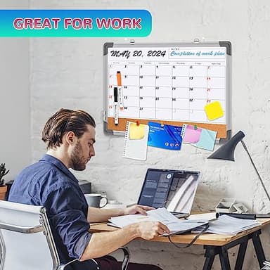 Monthly Calendar Whiteboard Dry Erase Cork Board Combination for Wall, 24"x18" Magnetic Dry Erase Board, Double-Sided White Board, Portable Board for Office, Kitchen, Planning, Memo, School, Home - Image 6