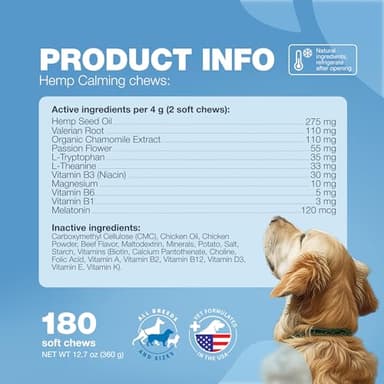 Hemp Calming Chews for Dogs - Dog Calming Treats - Anxiety Relief for Dogs with L-Theanine, Chamomile Extract, Valerian Root - Dog Anxiety Relief for Travel, Vet Visits, Thunderstorms, Nail Trimming - Image 7