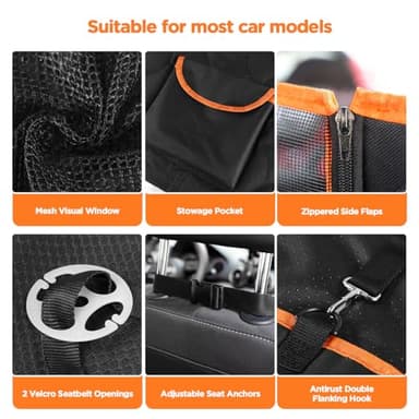 Shodu Waterproof Dog Car Seat Cover, Black with Orange Trim, Universal Size Back Seat Protector with Mesh Window, Storage Pocket, Side Flaps for Car, Truck, SUV - Image 4