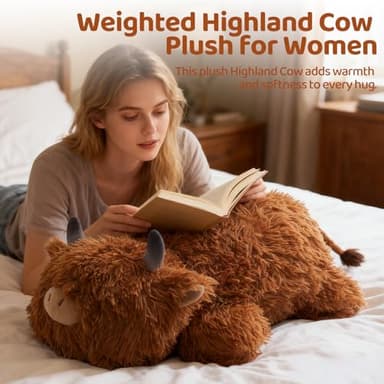 Mewaii 4 Lbs Weighted Stuffed Animals - Heavy Belly & Limbs, 23" Highland Cow Plush for a Realistic Hug, Super Soft Fluffy Plush Toy for Kids and Adults - Image 6
