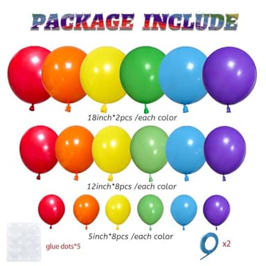 KAWKALSH Rainbow Balloon Arch Kit 111Pcs 18 12 5 Inch Latex Colorful Party Balloons Garland for Birthday Baby Shower Wedding Engagement Anniversary Christmas Party Decorations - Image 2