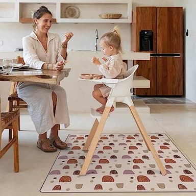 Blissful Diary Baby Splat Mat for Under High Chair, 50.4 x 50.4 Inch Wipeable Splash Mat, Waterproof and Washable, Anti-Slip Floor Protector, Boho Rainbow - Image 4