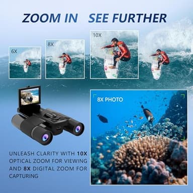 Outdoor Camera Binoculars for Travel & Concerts – 10x Zoom, HD Video, Lightweight Design (Black) - Image 2
