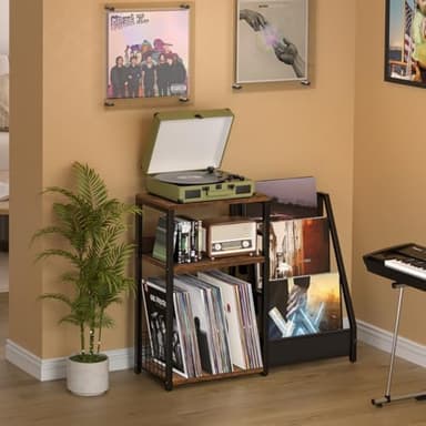 LELELINKY Record Player Stand with Vinyl Storage, 3 Tier Turntable Stand with Display Shelf Storage Up to 150 Albums,Brown End Table for Living Room - Image 3