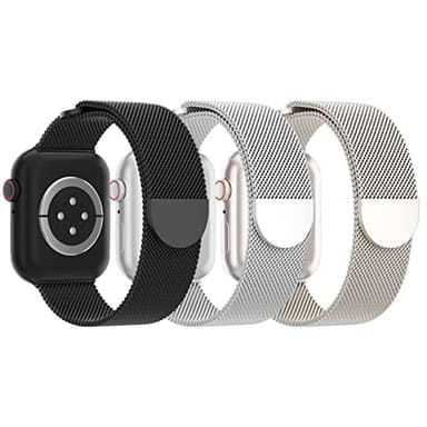 STEEZRD 3 Pack Mesh Metal Apple Watch Bands, 38mm-45mm, Stainless Steel Magnetic Loop Band Replacement for Ultra 2 iWatch Series 9/8/SE/7/6/5/4/3/2/1 - Image 1