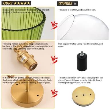 Shenmoyl Vintage Battery Operated Wall Sconce with Green Stripe Glass Lampshade Rechargeable Battery Powered Wall Light with Remote Control for Bedside Bedroom Doorway, Set of 2 - Image 7