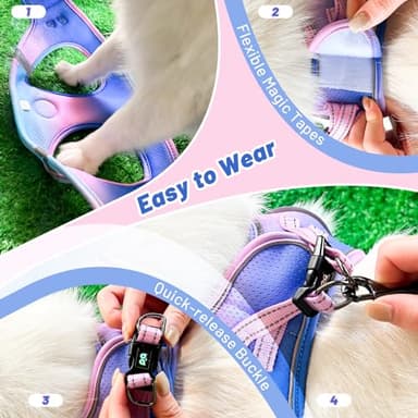 QQPETS Cat Harness and Leash Set for Walking Escape Proof, Safe Adjustable Kitten Vest with Reflective Strips, Easy Control Soft Mesh Lightweight Jacket (Blue-Pink Gradient, S(Chest 15”-15.7”)) - Image 5