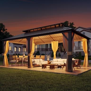 YOLENY 12' X 20' Hardtop Gazebo, Galvanized Steel Ventilation Double Roof Aluminum Frame, Curtains and Netting Included, Outdoor Gazebo for Garden, Patio, Lawns, Parties - Image 2