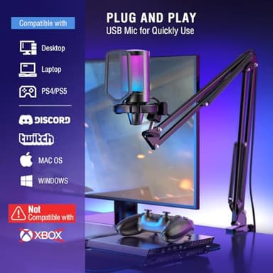 FIFINE Gaming PC USB Microphone, Podcast Condenser Mic with Boom Arm, Pop Filter, Mute Button for Streaming, Twitch, Online Chat, RGB Computer Mic for PS4/5 PC Gamer Youtuber-AmpliGame A6T - Image 7