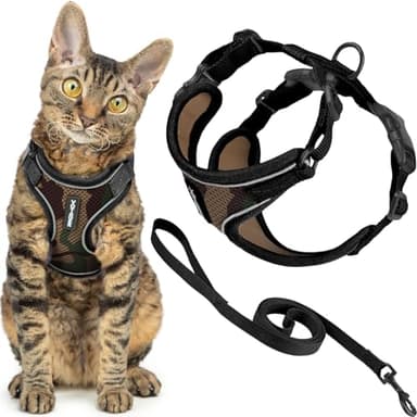 Voyager Escape Proof Cat Harness and Leash Set with Reflective Stitching, Neoprene Handle 5ft - Supports Small, Medium and Large Cats, Kittens for Walking by Best Pet Supplies - Army, S - Image 1