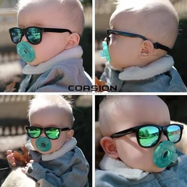 COASION Bendable Flexible Polarized Newborn Baby Sunglasses with Strap for Infant Boys Girls Age 0-12 Months (Black/Green Mirror) - Image 3