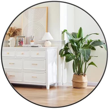 36 Inch Black Round Wall Mirror, Circle Mirror Metal Frame for Bathroom, Vanity, Entryway, Bedroom, Living Room, Wall Mounted Modern Rustic Decor - Image 1