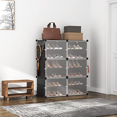 ROJASOP Portable Shoe Rack Organizer 6-Tier Shoe Cabinet 24-Pair shoe Storage Expandable Free Standing Stackable Space Shoe Rack with 2 exclusive Versatile Hooks for Bedroom Black - Image 2
