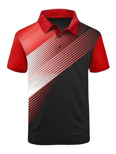 ZITY Mens Golf Shirt Short Sleeve Sport Moisture Wicking Performance Print Golf Polo Shirts for Men Collared Casual T-Shirt Red White Black Medium - Image 2