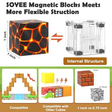 100pcs Magnetic Blocks - Build Mine Magnet World Game Adventure Set STEM Building Toys for Kids 3+ Years Old 1” Magnetic Cubes for Boys Toddler Boy Gifts Toys for Ages 3-5 5-7 8-12 - Image 5