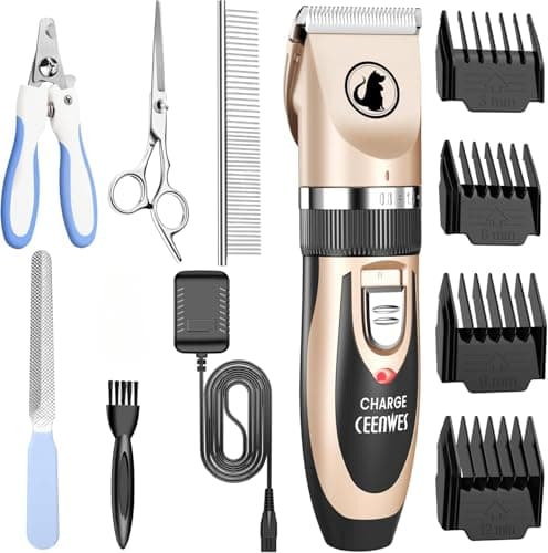 Ceenwes Dog Clippers Low Noise Pet Clippers Rechargeable Trimmer Cordless Grooming Tool Professional Dog Hair Trimmer with Comb Guides Scissors for Dogs Cats & Others（Gold） - Image 1