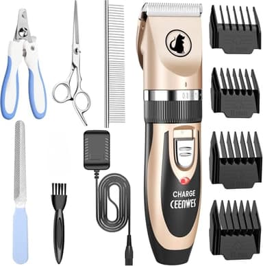 Ceenwes Dog Clippers Low Noise Pet Clippers Rechargeable Trimmer Cordless Grooming Tool Professional Dog Hair Trimmer with Comb Guides Scissors for Dogs Cats & Others（Gold） - Image 1