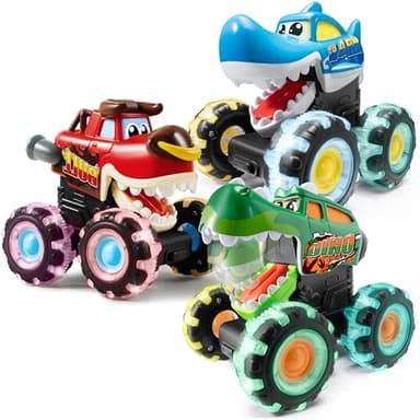 JOYIN 3 Pack Monster Truck Toy - Motion Activated Light-Up Cars for Toddlers - Monster Treads Lightning Wheels - Baby Toy Trucks - Press & Go Cars for Kids Boys Birthday Gifts for Christmas - Image 9
