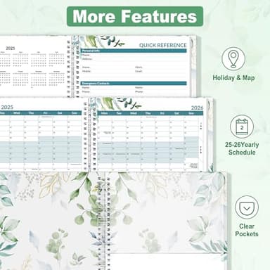 SUNEE Academic Planner 2025-2026 Weekly and Monthly, July 2025-June 2026, 8.5"x11", Tabs, Note Pages, Pockets, Bookmark, Flexible Cover, Spiral Binding, Greenery - Image 6