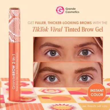 Grande Cosmetics GrandeBROW 2-in-1 Tinted Brow Gel + Brow Enhancing Serum for Thicker & Darker-Looking Eyebrows, Shape & Fill Brows, with Castor Oil & Mini Fibers - Medium, Full Size (0.12 fl oz) - Image 2