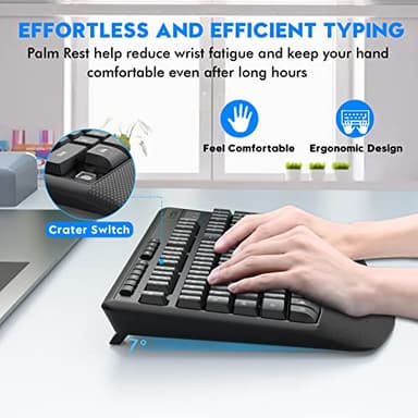 Wireless Keyboard and Mouse Combo, E-YOOSO 2.4GHz Full Sized Ergonomic Wireless Keyboard with Wrist Rest, 3 DPI Adjustable and 6 Buttons Cordless USB Mouse for Computer, Laptop, PC, Windows (Black) - Image 3