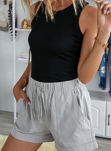 Dokotoo Womens Ladies Basic Ribbed Thick Strap Low Cut Solid Color Tight Slimming Fitted Sleeveless Shirts Sports Workout Long Tank Tops Activewear Tops Black L - Image 8