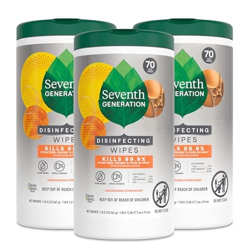 Seventh Generation Disinfecting Multi-Surface Wipes, Lemongrass Citrus, 70 Count, Pack of 3 (Packaging May Vary) - Image 1