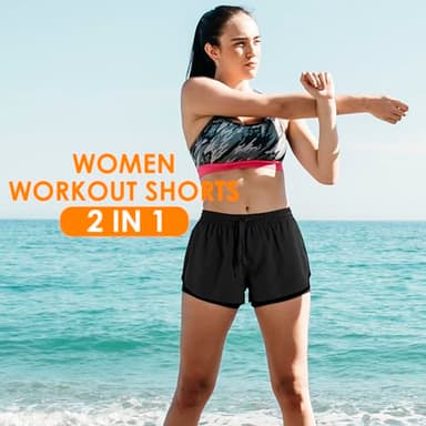 Yevrimow Women's 2 in 1 Running Shorts for Gym Yoga Workout Athletic Shorts High-Waisted Shorts with Liner Pockets Light Blue-XL - Image 5