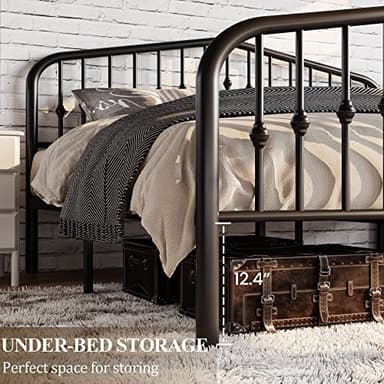 SHA CERLIN King Size Metal Platform Bed Frame with Victorian Style Wrought Iron-Art Headboard/Footboard, No Box Spring Required, Black - Image 5