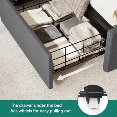 YITAHOME Queen Upholstered Platform Bed Frame with Wingback Headboard and 4 Storage Drawers, Built-in Outlets and USB Ports, Sturdy Wood Slats, No Box Spring Needed - Gray - Image 4