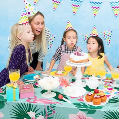 Luau Party Decorations - Plastic Tablecloth for Tropical Party Decorations | Hawaiian Themed Palm Leaves Summer Beach Favors Supplies,2 Pack - Image 6