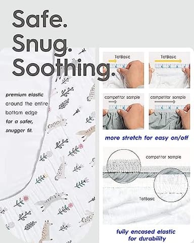 TotBasic Mini Crib Sheets 24x38, Ultra Soft Pack N Play Sheets Fitted Boy Girl, Neutral Pack and Play Mattress Sheets, Premium Jersey Knit Portable Crib Sheets Hypoallergenic, Forest Bear & Deer - Image 9