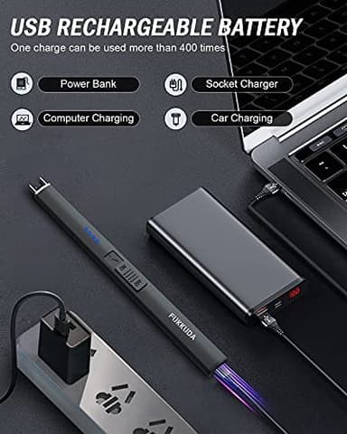 FUKKUDA Electric Candle Lighter with Safety Switch - USB Rechargeable Windproof & Flameless Plasma Arc Lighter, Stocking Stuffers for Him or Her (Obsidian Black) - Image 3