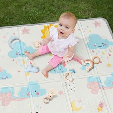 Foldable Baby Play Mat - PIGLOG 0.6inch Thick Waterproof Playpen Mat for Babies and Toddlers Kids, 50X50 Safe Foam Playmat for Tummy Time, Reversible Portable Baby Floor Mat for Infant, Sun - Image 7