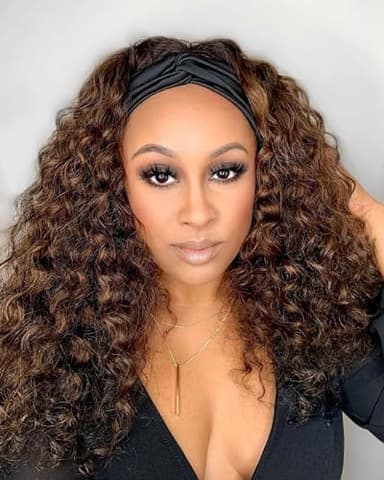 Lauberita Chocolate Brown Headband Wig Human Hair for Women #4 Deep Wave Headband Wig Glueless Curly Human Hair Wig 26 Inch - Image 1