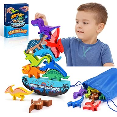 IPOURUP Dinosaur Toys for Kids 3-5: Wooden Stacking Montessori Toys for 3 4 5 6 7 8 Year Old Boys Girls Christmas Birthday Gifts for Kid Ages 4-8 Balance Competition Game for Family Stocking Stuffers - Image 1