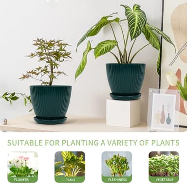 Vodotion - Plant Pots Indoor with Saucers & Drainage - 6 Pack Flower Pots - Plastic Planters for Indoor Planter - 7.5/6.6/5.8/5.0/4.3/3.5 inches Sizes for All Different Types of Plants-Dark Green - Image 3