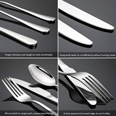 Silverware Set, Briout Flatware Set Service for 4 Stainless Steel Cutlery Set 20 Piece Include Upgraded Knife Spoon Fork Mirror Polished, Dishwasher Safe - Image 3