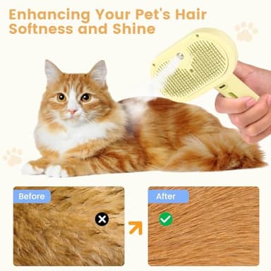 3 in 1 Cat Steam Brush, Pet Spray Hair Removal Comb for Shedding & Grooming, Water Brush for Cats Dogs Small Animals Long Short Haired with One-Click Release Button(Yellow) - Image 8