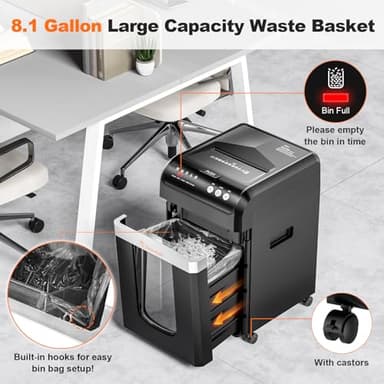 Bonsaii 200-Sheet Auto Feed Paper Shredder, 60 Minutes Nonstop Heavy Duty Shredders, 8.1 Gallon Large Bin Office Document Shredder, Micro-Cut/High Security P-4 Commercial Grade Shredder (C283-A) - Image 4