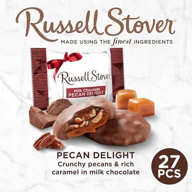 Russell Stover Pecan Delight Gusset Bag 16.10 Ounce Russel Stover Milk Chocolate Covered Candy Pack, Crunchy Pecans and Buttery Caramel Covered In Sweet Milk Chocolate Candy, Individually Wrapped - Image 4