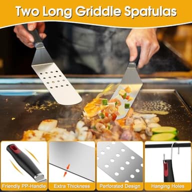 Riddle Accessories Kit, 36PCS Complete Flat Top Grill Accessories Set for Blackstone, Grill Spatula Set with Enlarged Spatulas, Burger Press, Basting Cover, Scraper for Outdoor BBQ, Teppanyaki, Red - Image 2