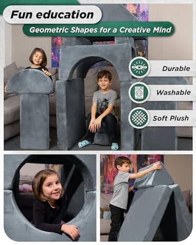 Lunix LX15 14pcs Modular Kids Play Couch, Child Sectional Sofa, Fortplay Bedroom and Playroom Furniture for Toddlers, Convertible Foam and Floor Cushion for Boys and Girls, Gray - Image 6