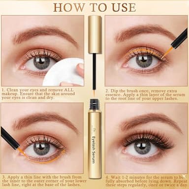 Recuren Plus Premium Eyelash Growth Serum: Advanced Vegan Formula for Longer Thicker Lashes (Champagne Gold) - Image 3