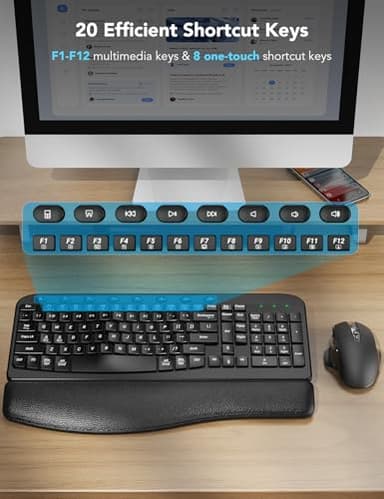 Wireless Keyboard and Mouse Combo – Ergonomic Wave Key, Built-in Leather Soft Palm Rest, 2.4G Full Size, 8 Hotkeys, 6-Button Mouse with 4-Level DPI, Dual USB-A/USB-C, Windows & macOS Compatible - Image 7