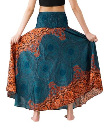 Long Skirts for Women Maxi Boho Skirt Hippie Clothes Bohemian Skirt Print (Emerald Floral, One Size) - Image 3