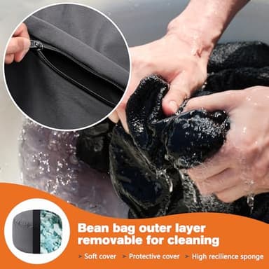 Sweetcrispy Bean Bag Chairs, 3Ft Bean Bags for Kids Teens, Large Beanbag Chair with Memory Foam Filled and Soft Removable Washable Cover, Comfy Sofa for Living Room Bedroom Dorm, Light Grey - Image 5