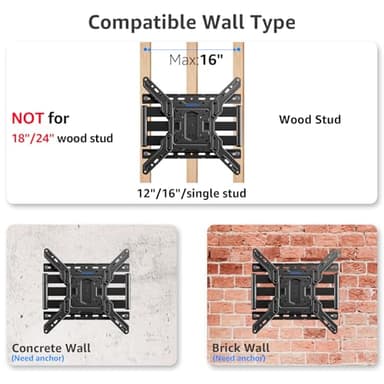 MOUNTUP Ultra Slim Full Motion TV Wall Mount, 1.3" Thin Low Profile TV Bracket for 26-60" LED OLED QLED TVs,Smooth Swivel Tilt Extension,Max Vesa 400x400mm,Up to 88lbs,Fits Single 12" 16" Studs,MU0062 - Image 2