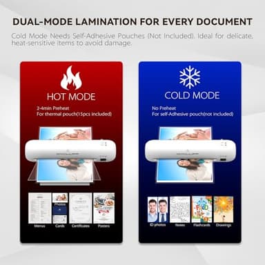 Laminator Machine 9-Inch Portable Thermal Laminater with Hot & Cold Modes, A4 Small Laminating Machine with ABS Jam-Release, 3-Min Warm-Up, 6-in-1 Photo Laminator Kit for Home Office and Class, White - Image 3