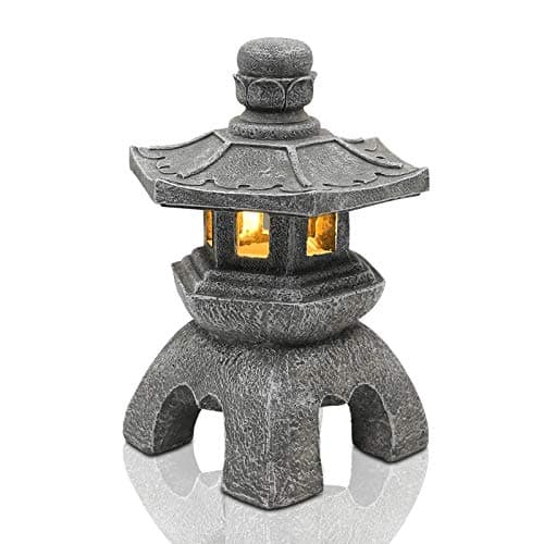 Nacome Solar Pagoda Lantern Garden Statue,Indoor/Outdoor Zen Asian Decor for Landscape Balcony,Garden,Patio,Porch Yard Art Ornament,Polyresin, Stone Finish - Image 1